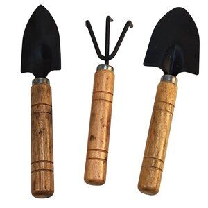 Miniature Gardening Tool Set With Wooden Handles & Metal Heads Set of 3, 6"long